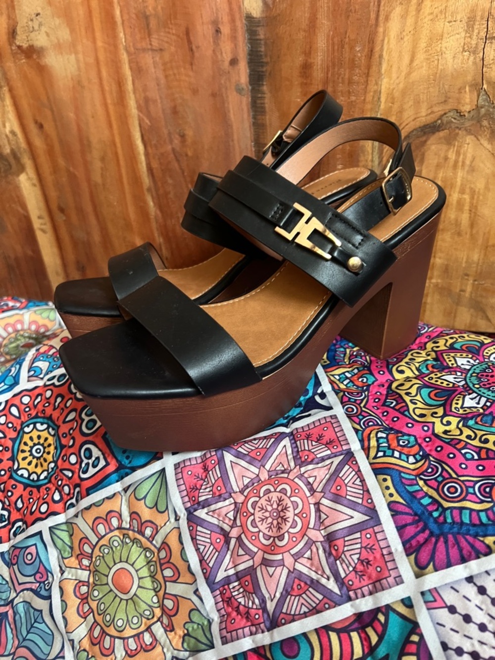 Pierre Dumas Black and Brown Platform Slingback Heels